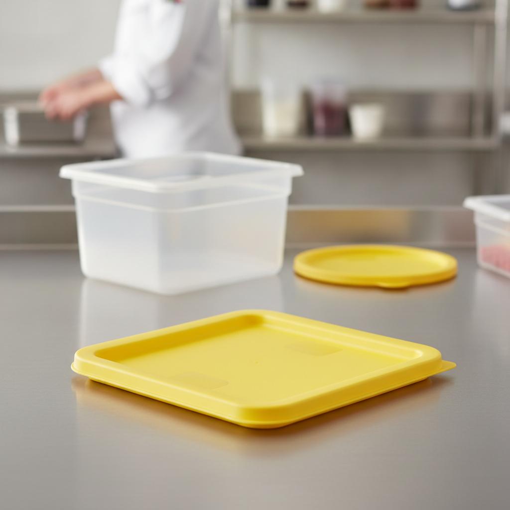 Polyethylene Square Food Storage Container Lid Yellow for Food Prep