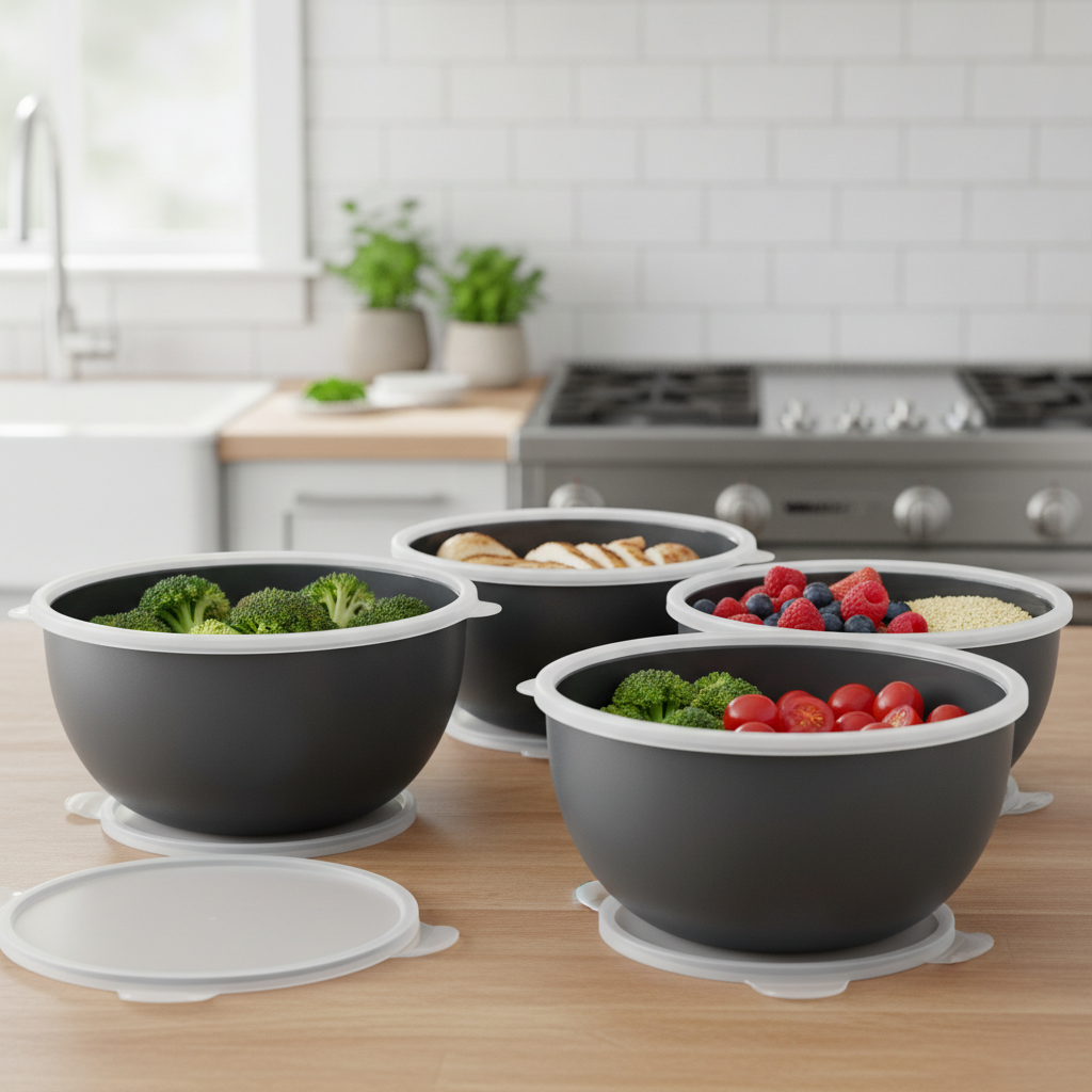 Plastic Prep Bowls Set for Meal Prepping (Pack of 4)