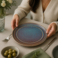 Iridescent Porcelain Flat Round Plates 220mm for Elegant Table Settings