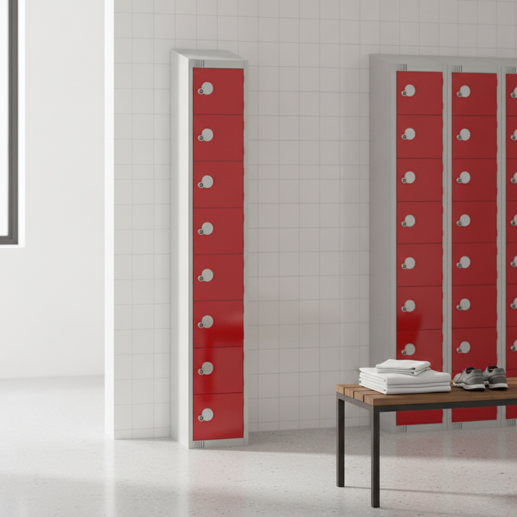 Powder Coated Steel Red Door Lockers 300mm Deep for Changing Rooms