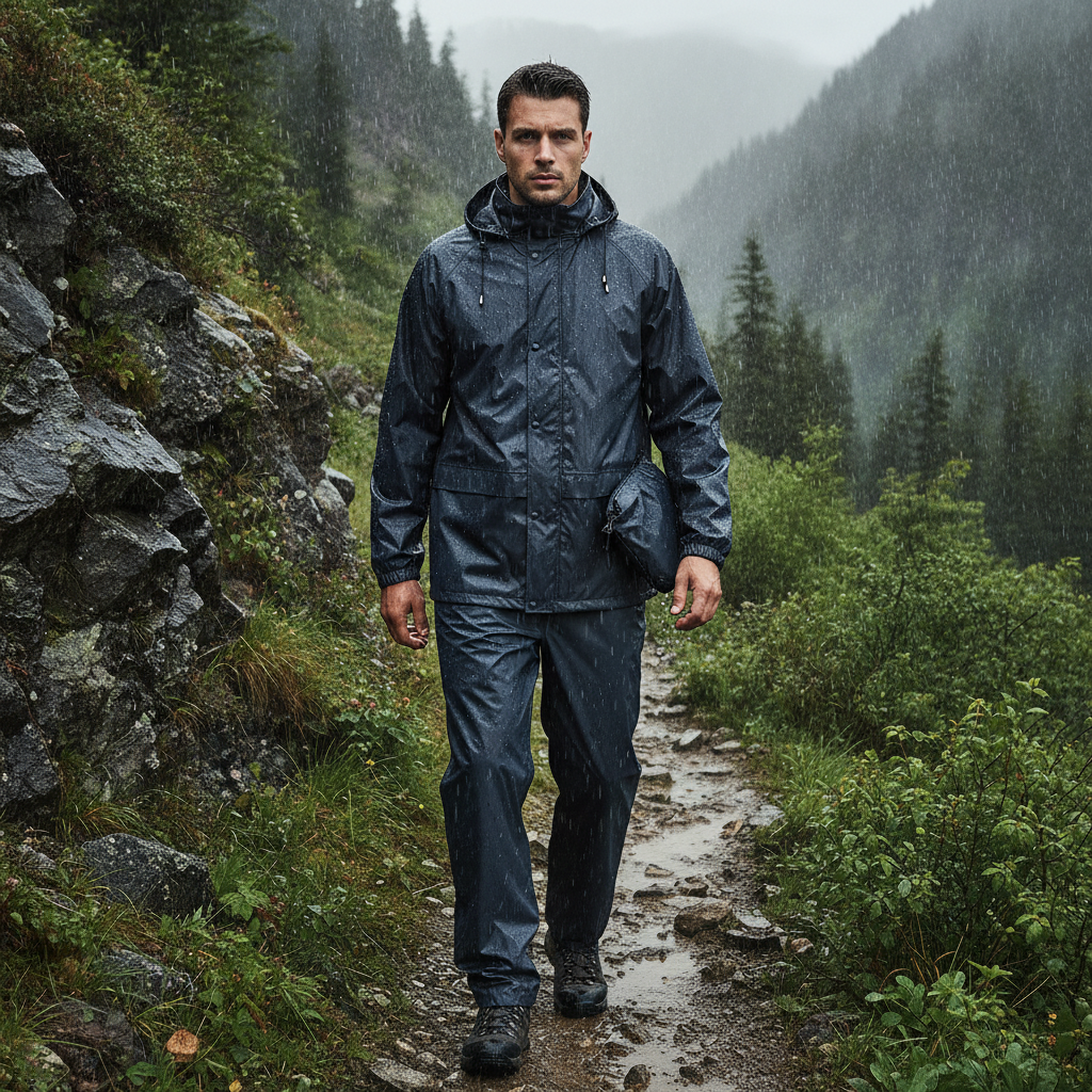 PVC Blend Lightweight 2-Piece Rainsuit Navy for Outdoor Use