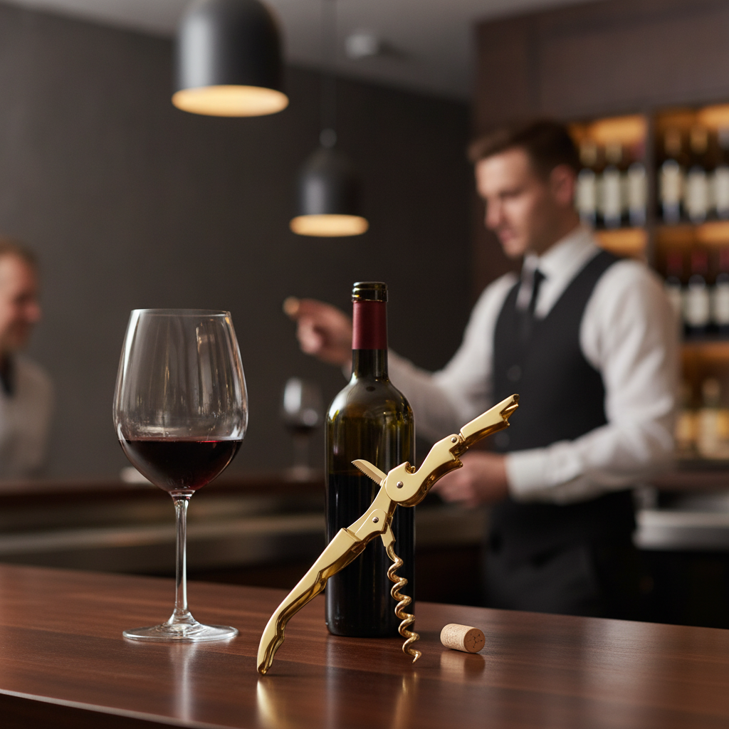 Stainless Steel Gold Plated Waiter's Friend for Wine & Beer