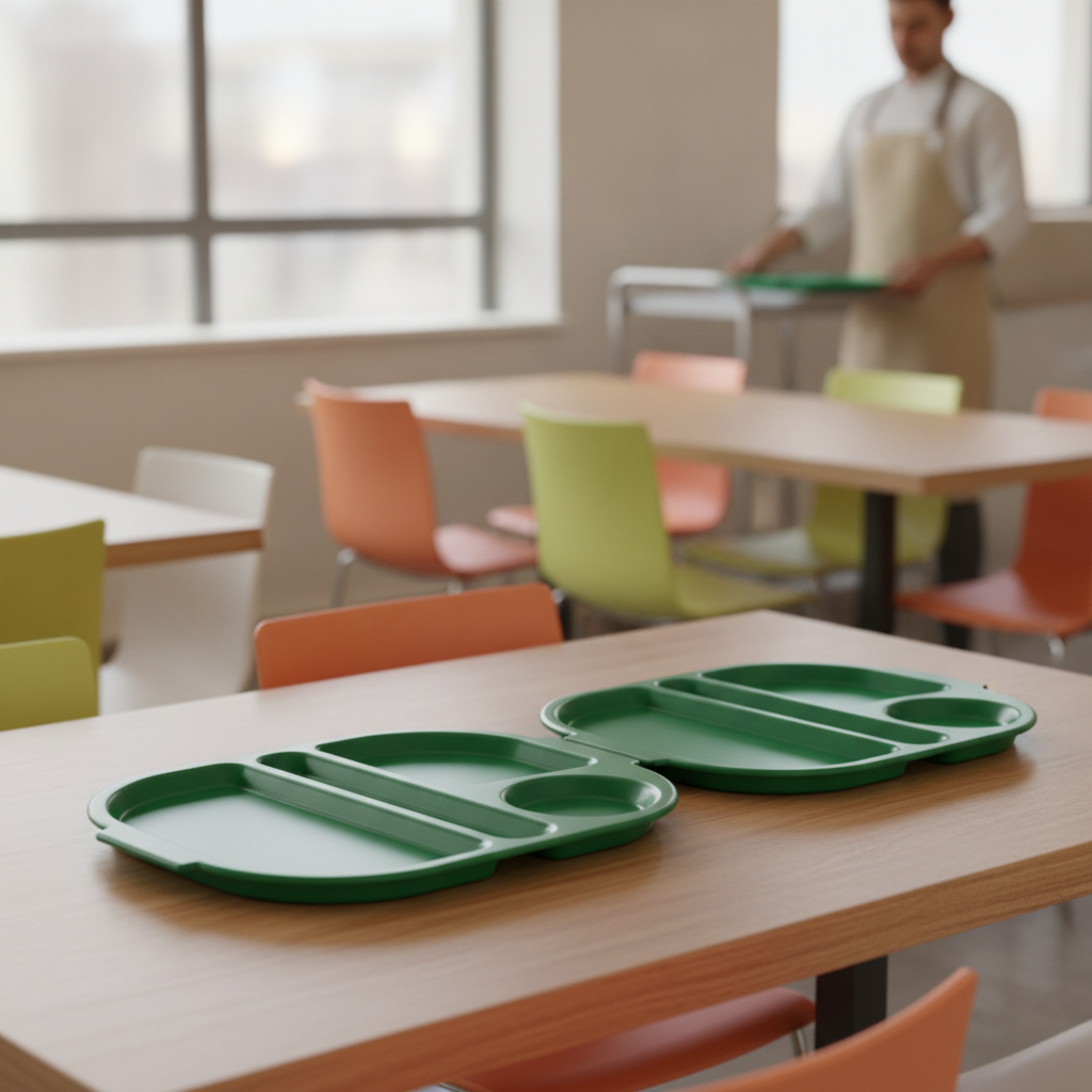 Polypropylene Green Compartment Food Tray for Schools & Care Homes