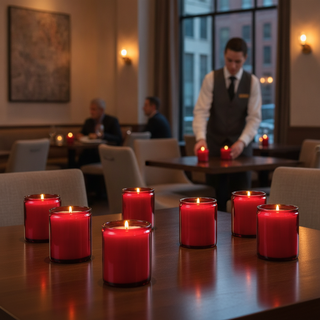 Red Glass Candle Jars with Wax 82mm for Relaxed Dining (Pack of 8)