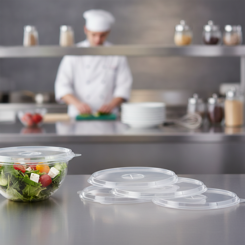 Clear PET Round Salad Bowl Lids 186mm for Food Service (Pack of 50)