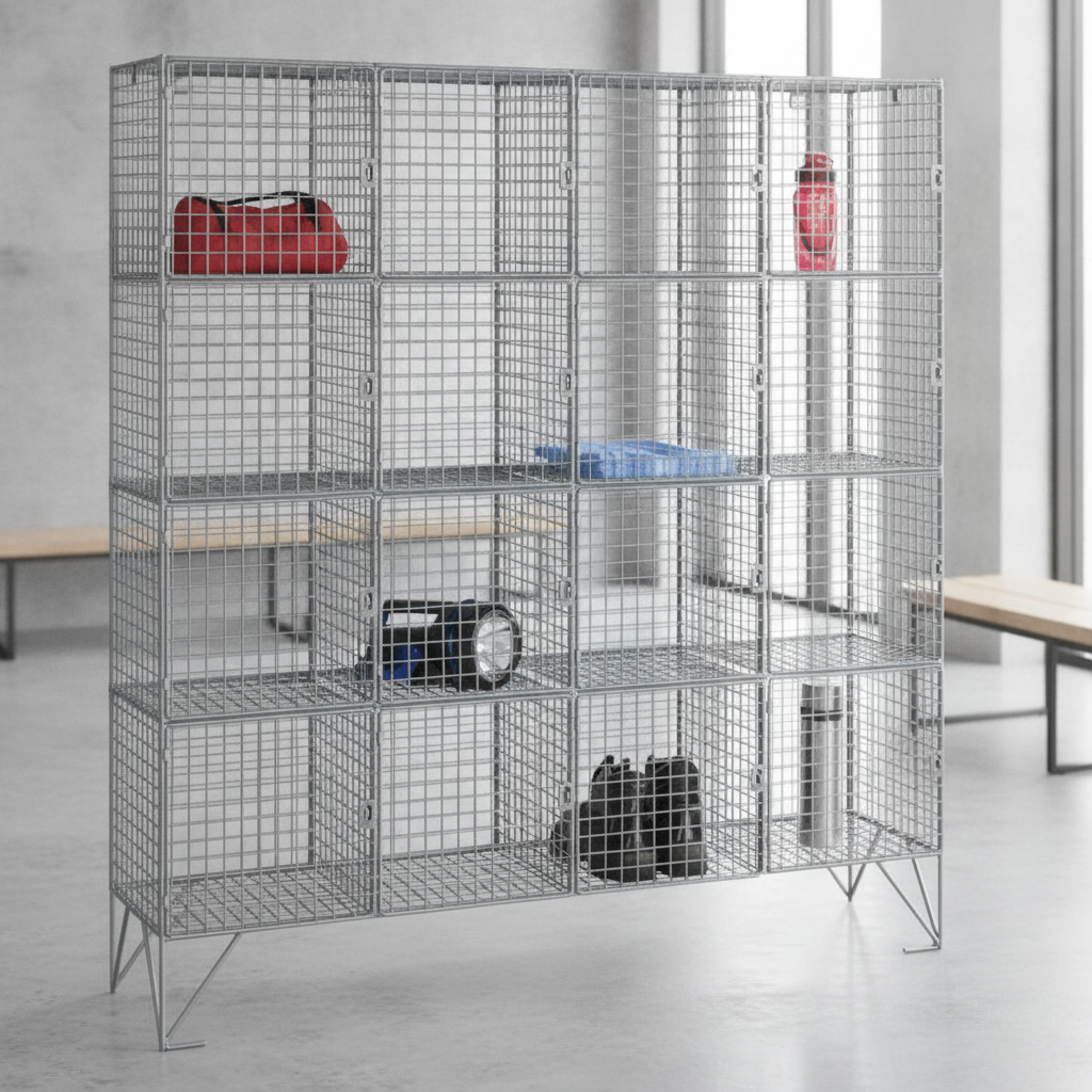 Zinc Coated Steel Sixteen Compartment Mesh Locker for Staff Storage