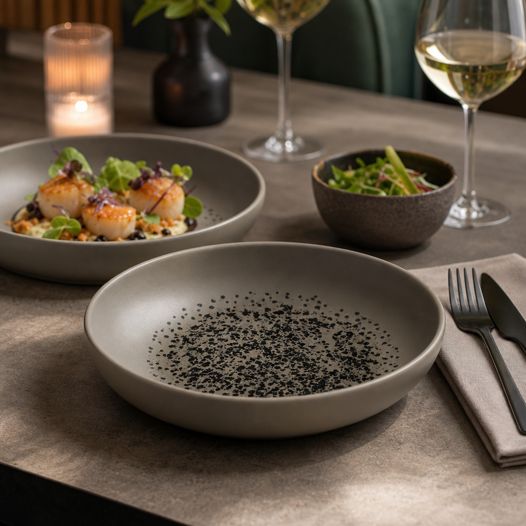 Caldera Bowls in Flint Grey Porcelain, 480ml for Fine Dining & Casual Settings