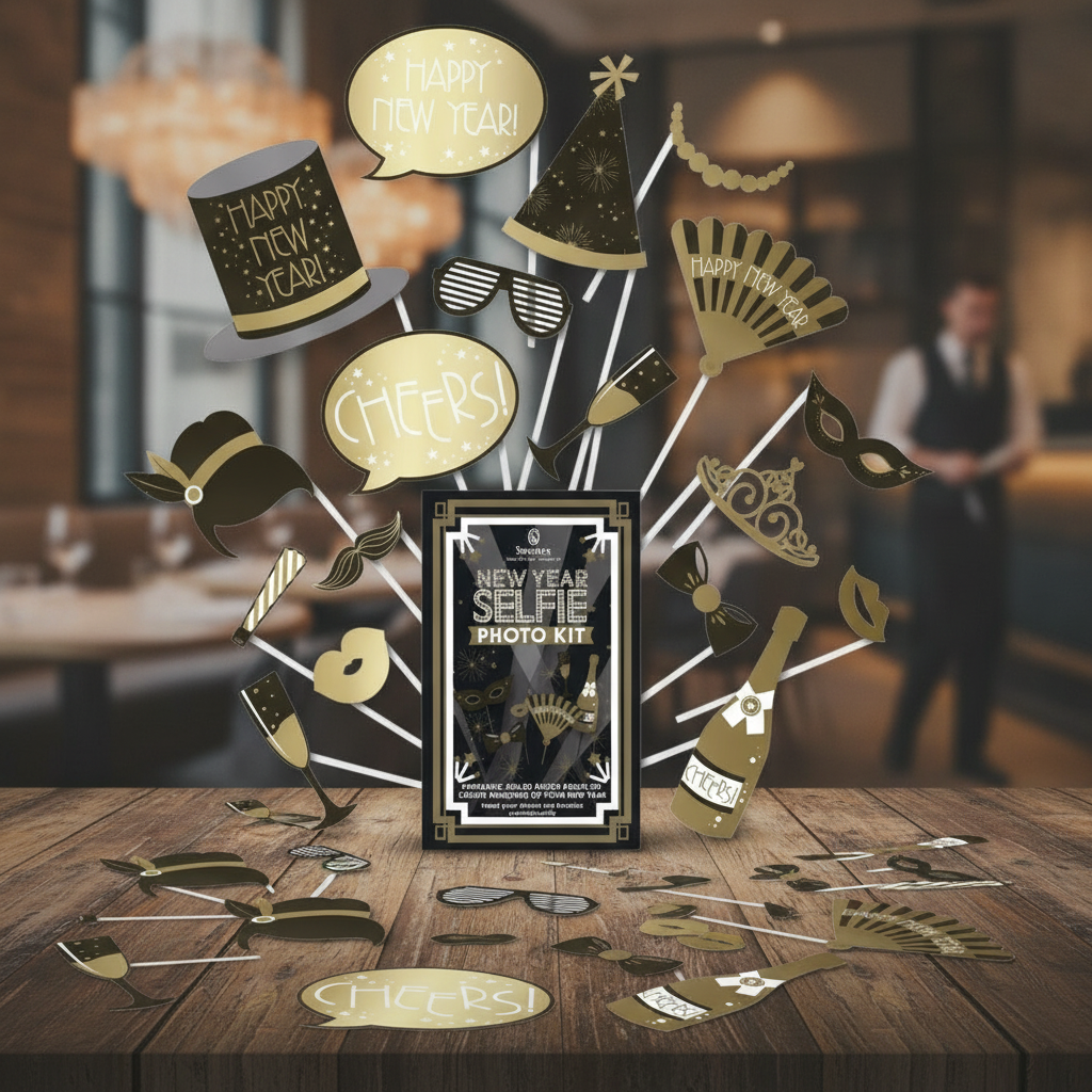 New Year Selfie Photo Kit with Gold Foiling for Celebrations (Pack of 8)