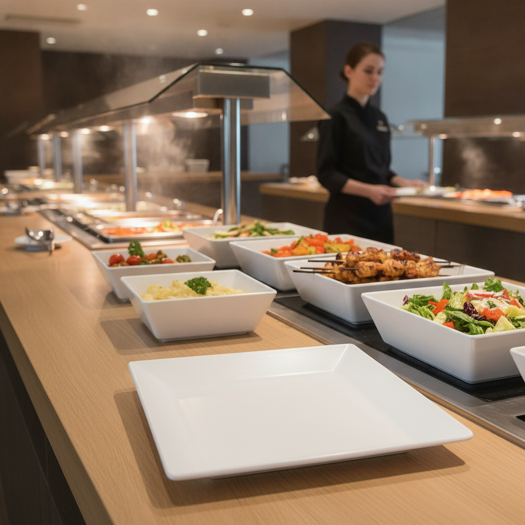 White Melamine Square Tray 180mm for Buffet Displays