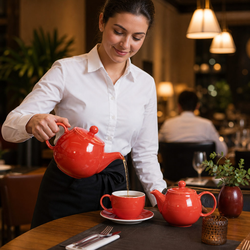 Stoneware Red Teapots 450ml for Table Service (Pack of 2)