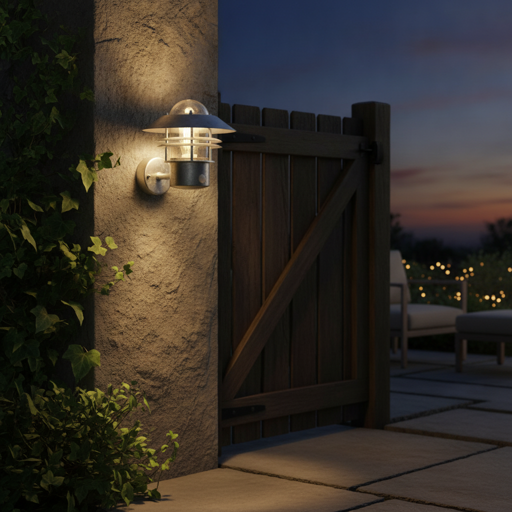 Steel Outdoor Wall Light with Motion Sensor for Patios & Entrances