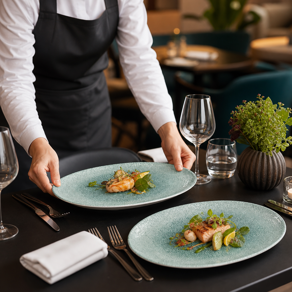 Oval Coupe Plates 270mm Green Porcelain for Elegant Dining (Pack of 12)