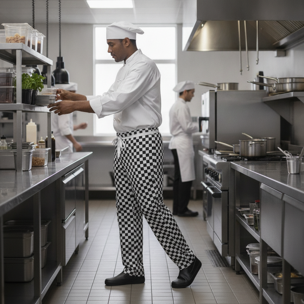 Polycotton Black & White Check Chef Trousers for Commercial Kitchens