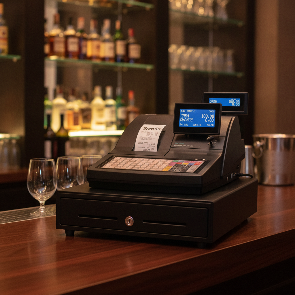 Black Cash Register with Splash Resistant Keypad for Bars & Pubs