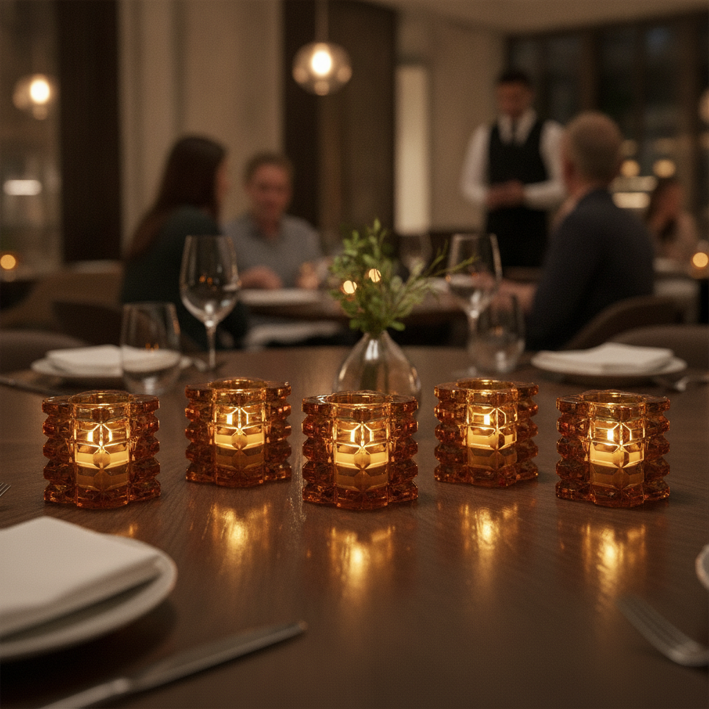 Amber Glass Votive 76x83mm for Restaurants & Events (Pack of 6)