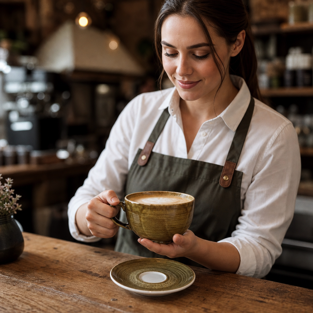 Porcelain Olive Cappuccino Cups 12oz for Cafés (Pack of 12)