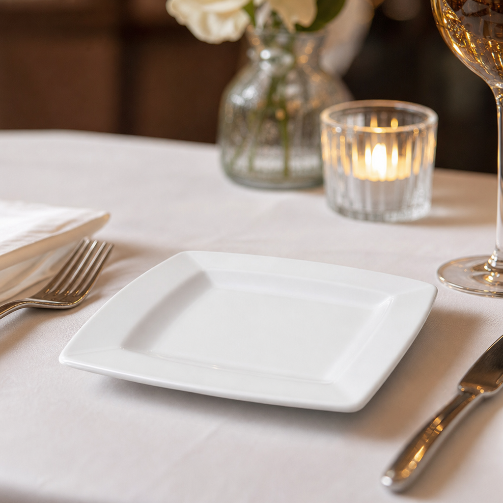 Square Plates 132mm Porcelain for Fine Dining (Pack of 12)