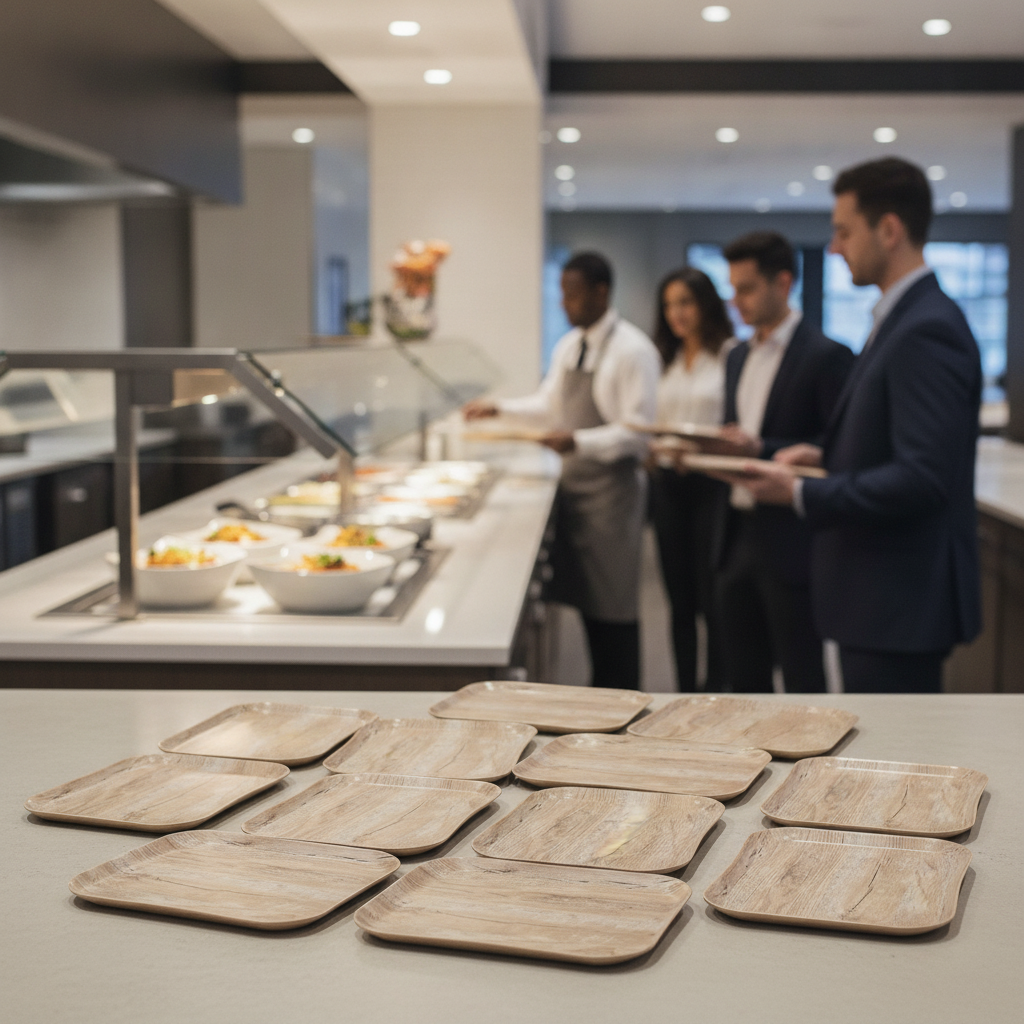 Polypropylene Wood Grain Tray 360x460mm for Self-Serve Restaurants (Pack of 12)