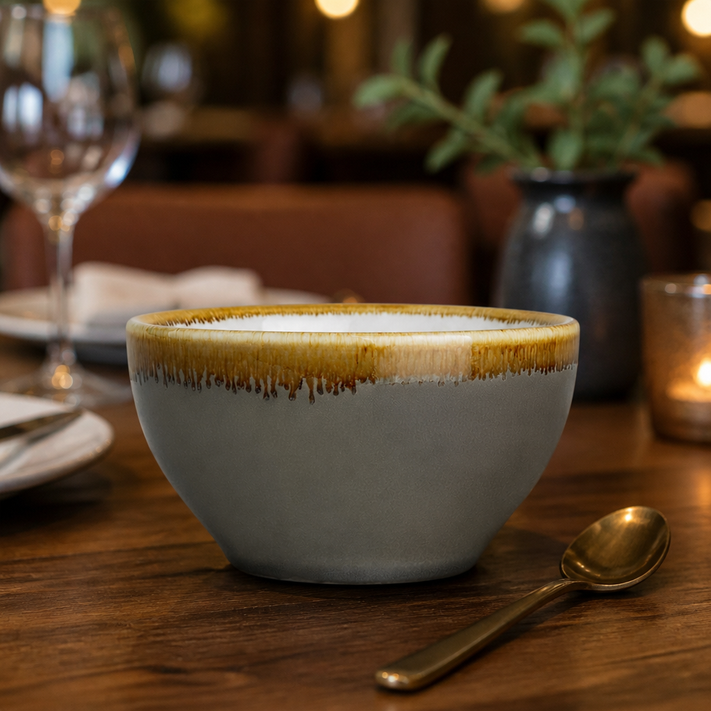 Porcelain Round Bowls with Reactive Glaze for Rustic Table Settings