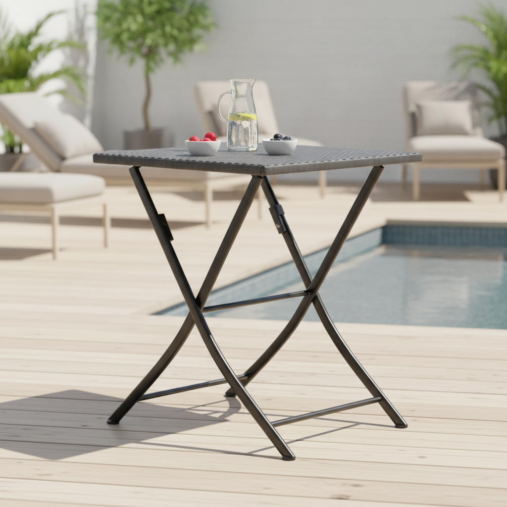 Faux Rattan Folding Table 600x600mm for Indoor & Outdoor Use