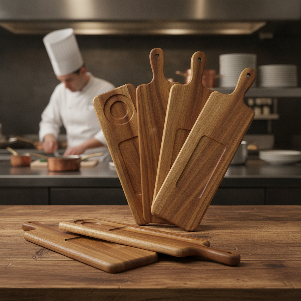 Acacia Wood Rectangular Handled Serving Board 545x144mm for Food Presentation (Pack of 4)