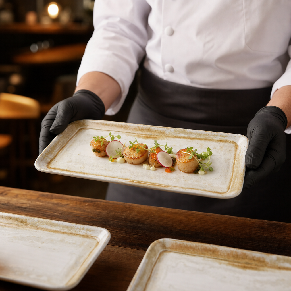 Organic Rectangular Plates 270x160mm Vitrified Ceramic for Casual Dining (Pack of 12)