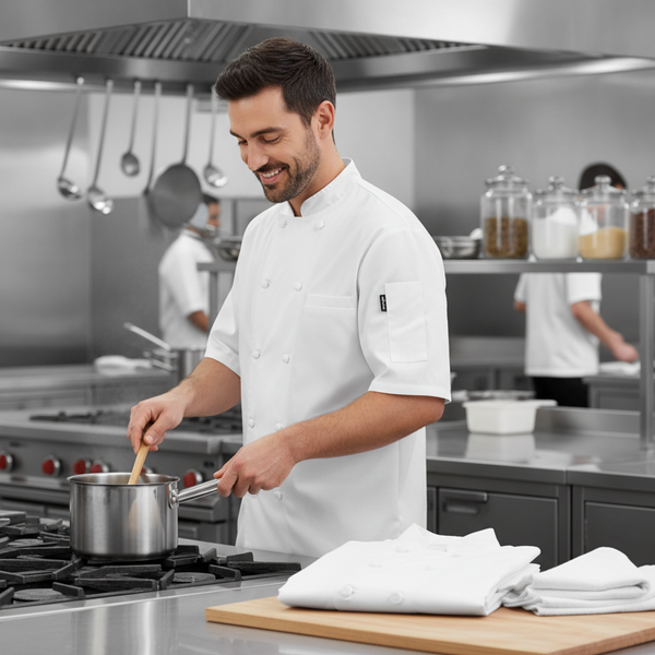 White Polycotton Unisex Chef Jackets, Cotton &amp; Recycled Polyester, pack of 2
