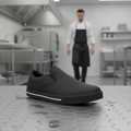 Microfibre Slip Resistant Slip-On Shoes in Matte Black for Professional Kitchens
