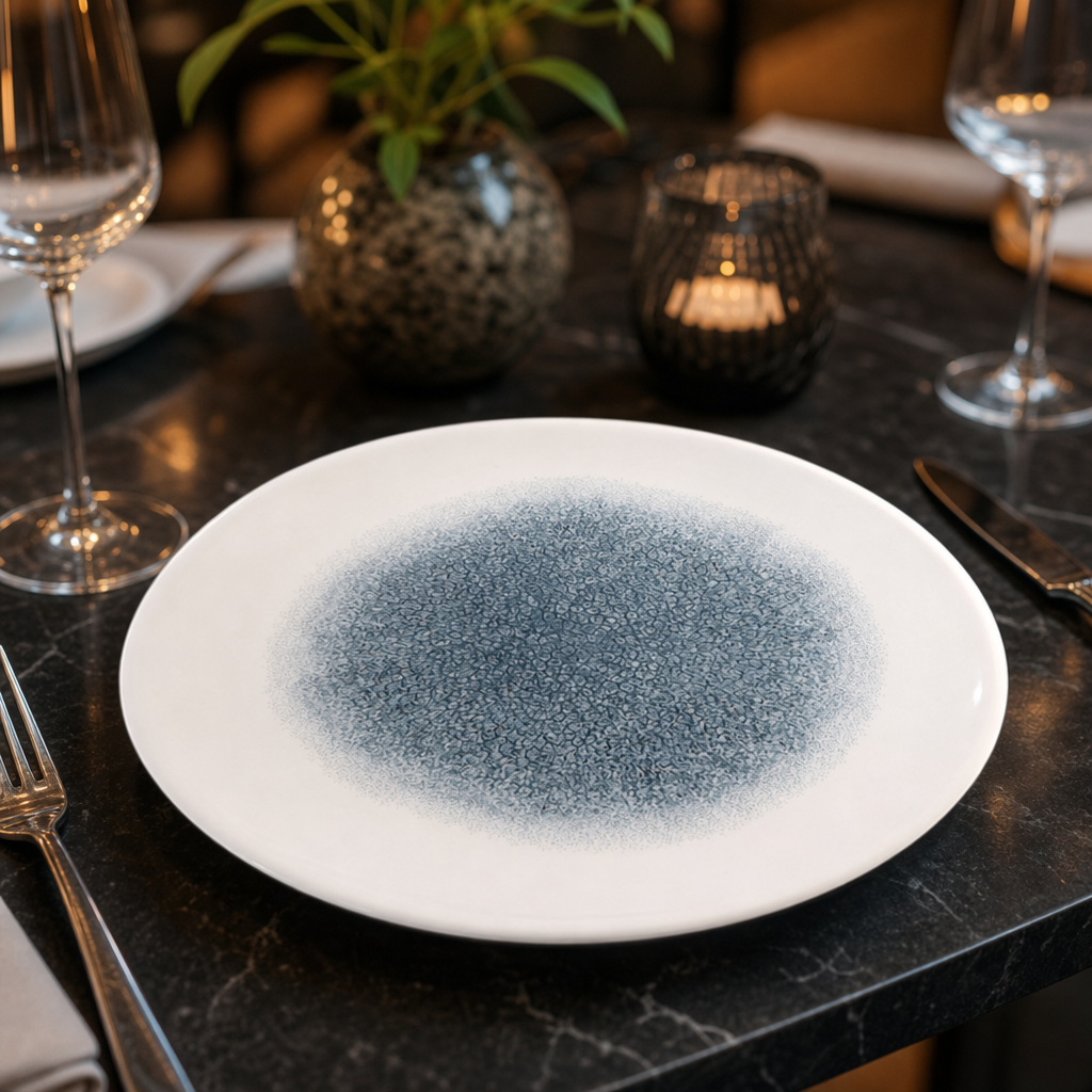 Round Trace Plates Blue Porcelain for Modern Dining (Pack of 12)