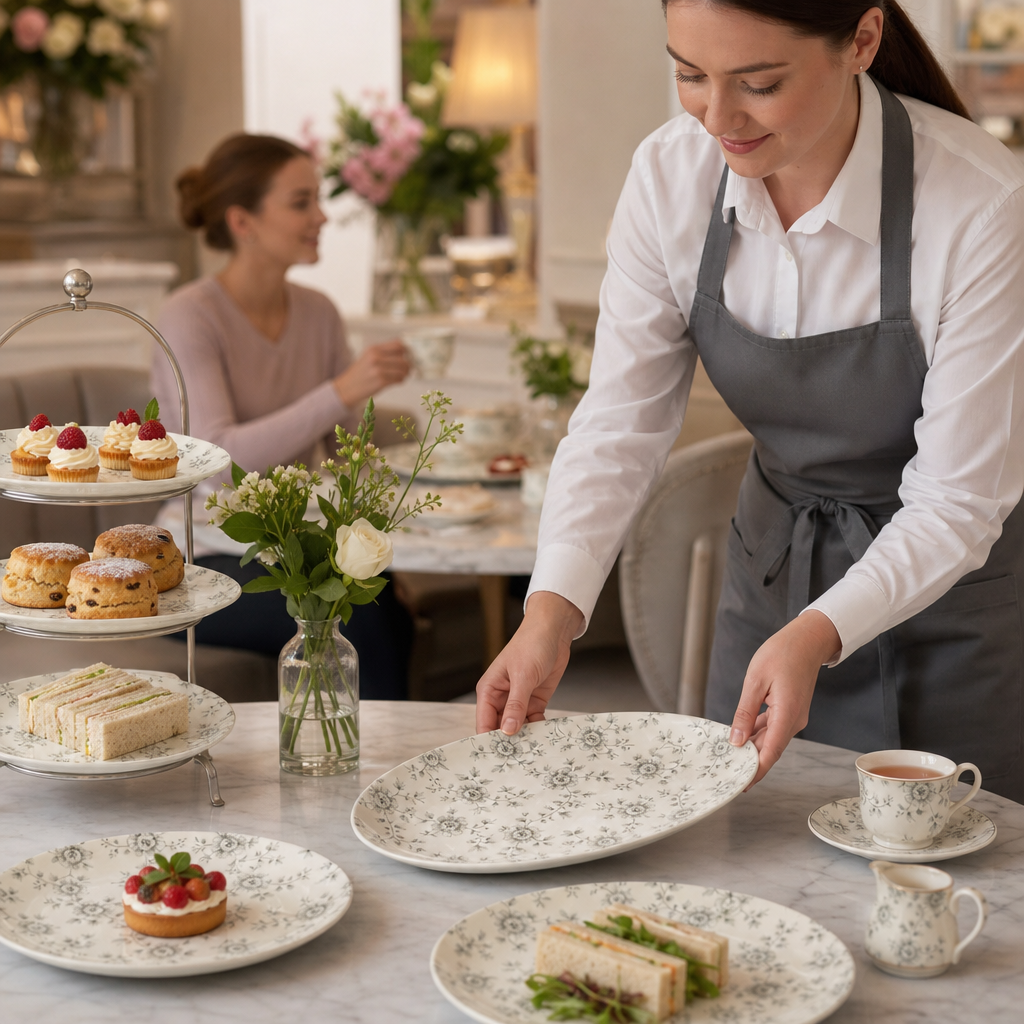 Oval Coupe Plates Grey Porcelain for Tearooms & Cafés (Pack of 6)