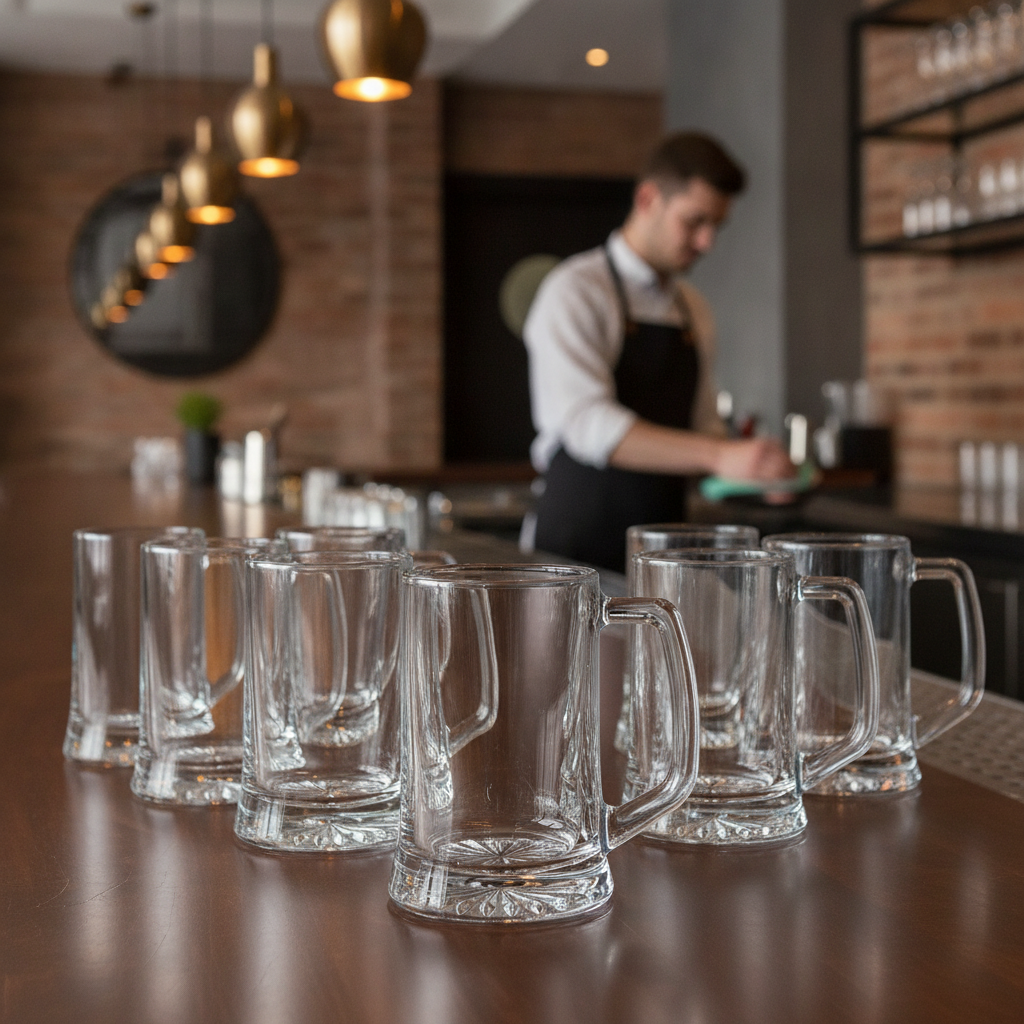 Glass Beer Mugs 280ml for Bars & Restaurants (Pack of 6)
