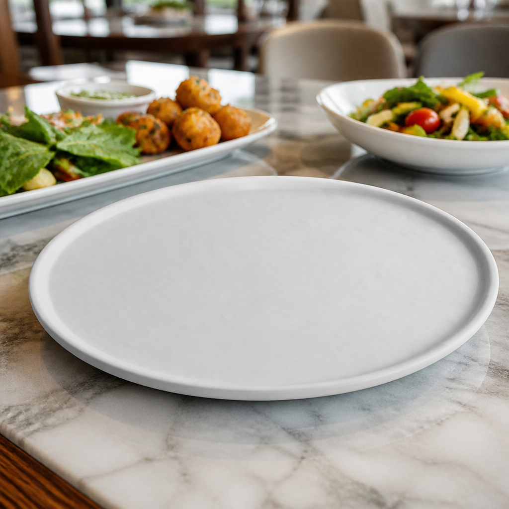 Round Plates White Melamine for Buffet Presentations (Pack of 12)