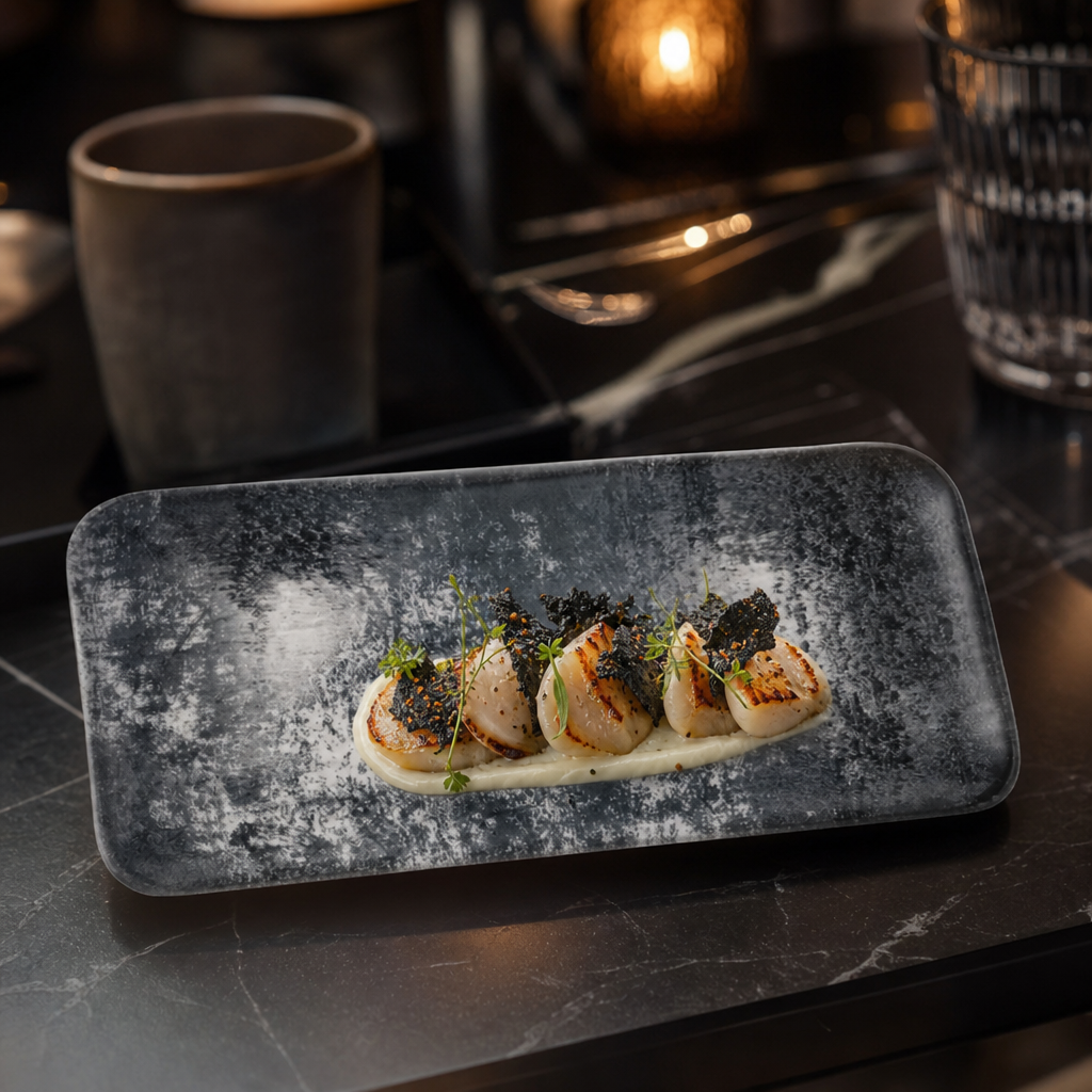 Organic Coupe Rectangular Platter Black China for Contemporary Dining (Pack of 6)