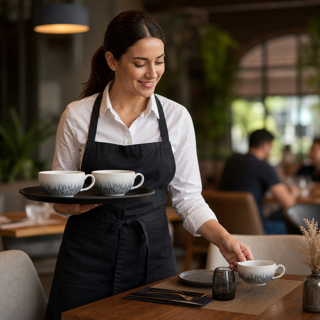 Cups 340ml Black Ceramic for Coffee Service (Pack of 12)