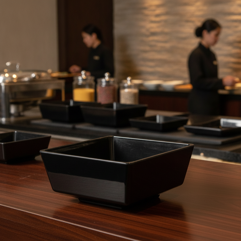 Melamine Black Bowl 500ml for Buffet Displays
