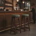Rubber Wood High Bar Stools with Green Diamond Seat 770mm for Pubs & Cafés (Pack of 2)