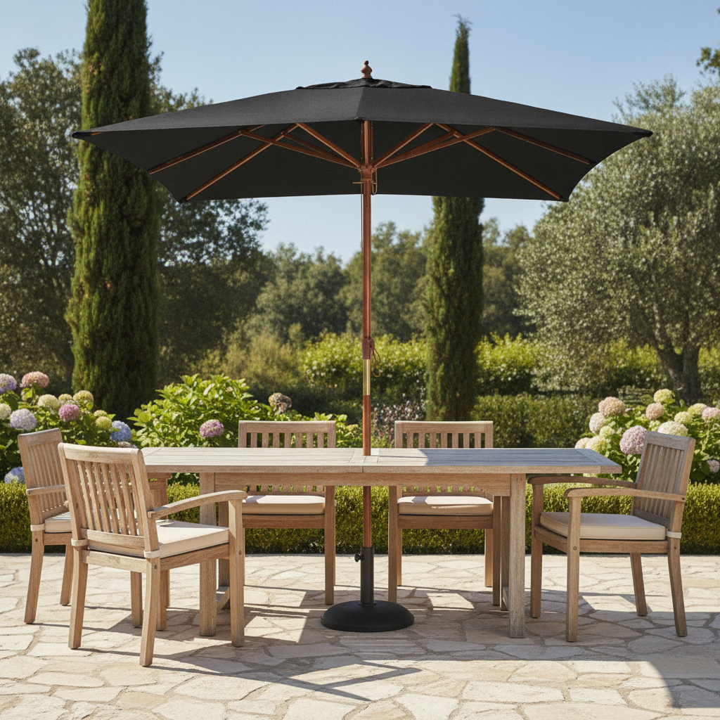 Wood & Polyester Square Double Pulley Parasol 2.5m for Outdoor Use