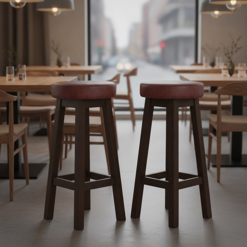 Rubber Wood High Stool with Bison Bordeaux Seat 760x335mm for Dining Areas (Pack of 2)