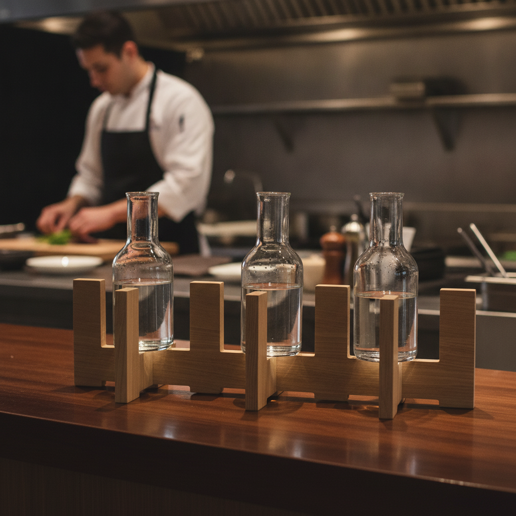 Oak Wood Pedestal Stand for 3 Glass Carafes