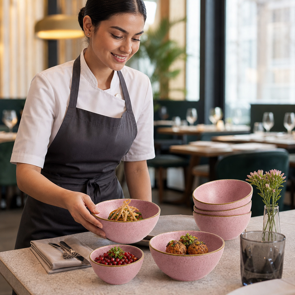 Snack Bowls 400ml Pink Vitrified Ceramic for Modern Tabletop (Pack of 12)