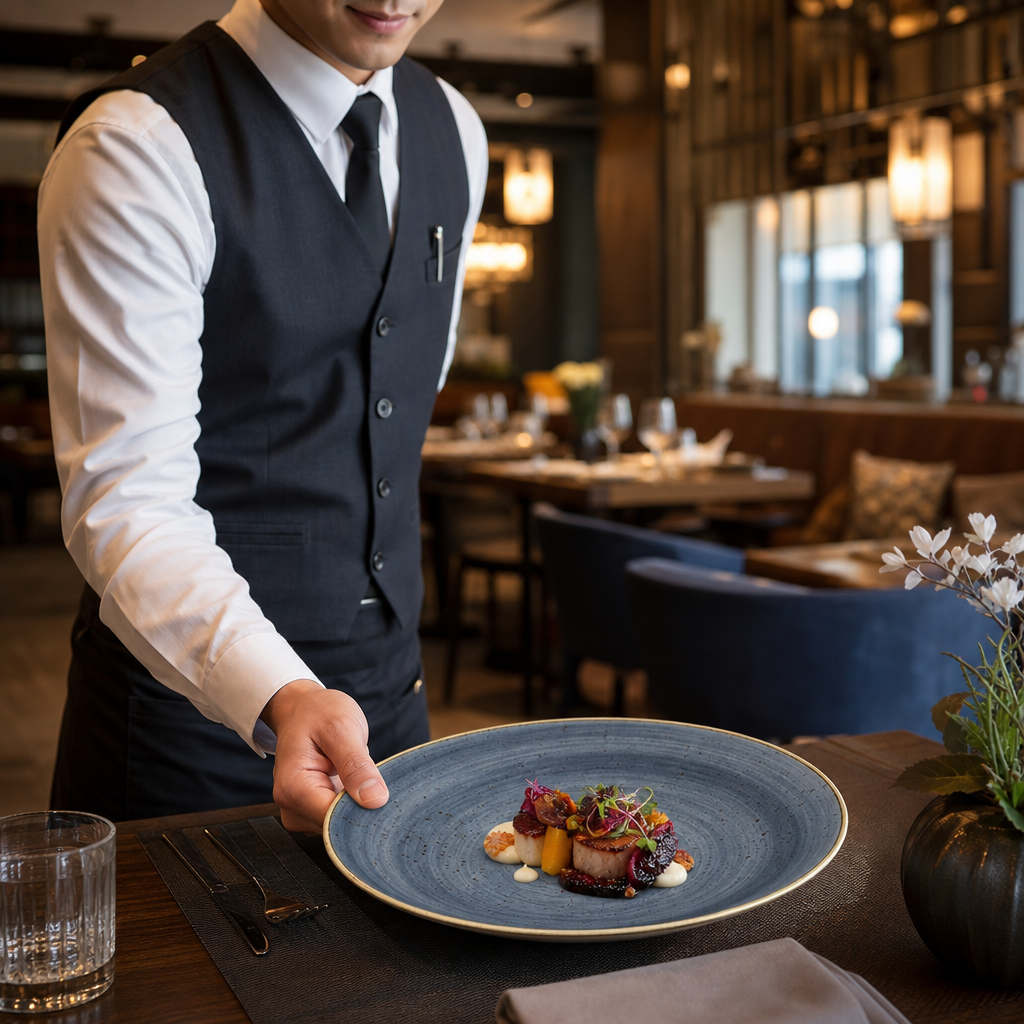Coupe Plates 228mm Blue Vitrified Ceramic for Hospitality Use (Pack of 12)