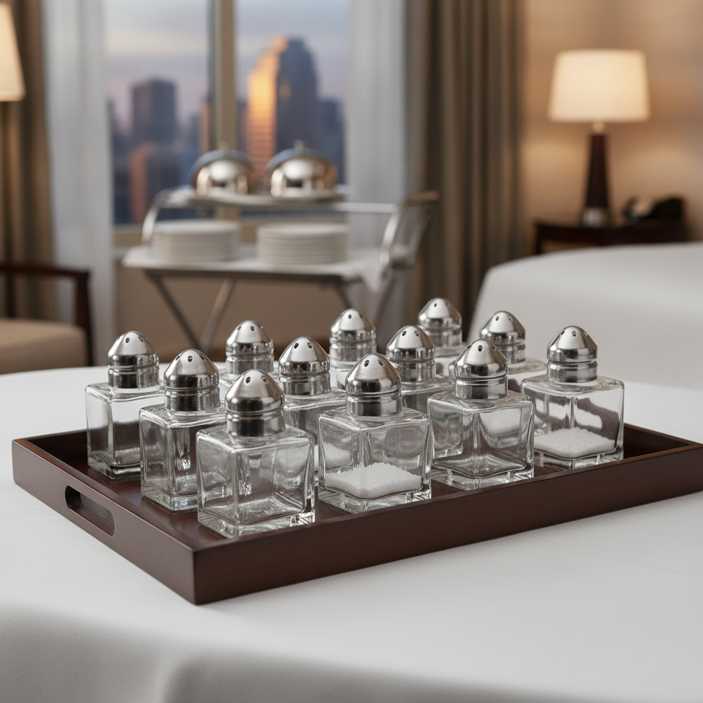 Stainless Steel and Glass Salt and Pepper Shakers 30mm for Room Service (Pack of 12)
