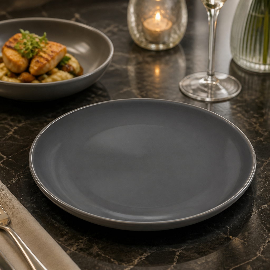 Coupe Plates 205mm Charcoal Stoneware for Stylish Dining (Pack of 12)