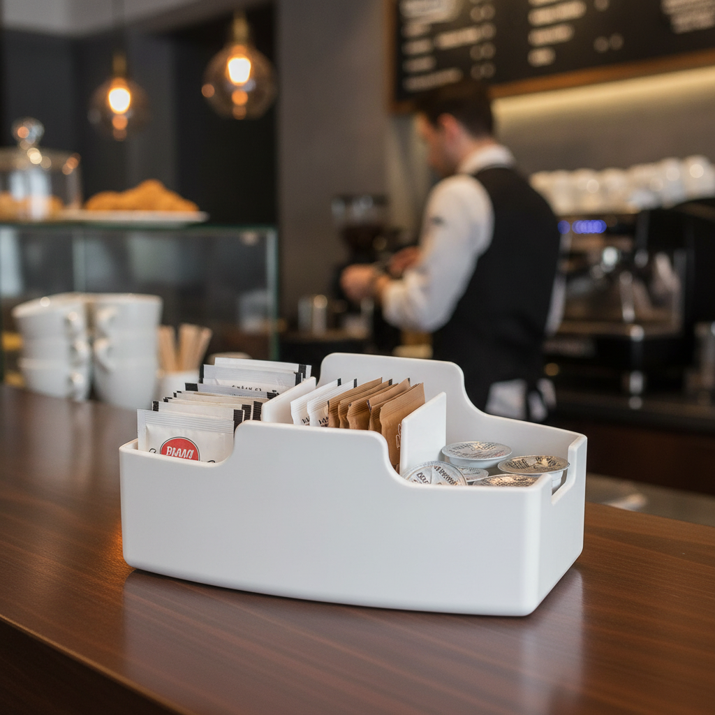 Durable White Polycarbonate Sachet Holder 120x75mm for Cafés & Bars