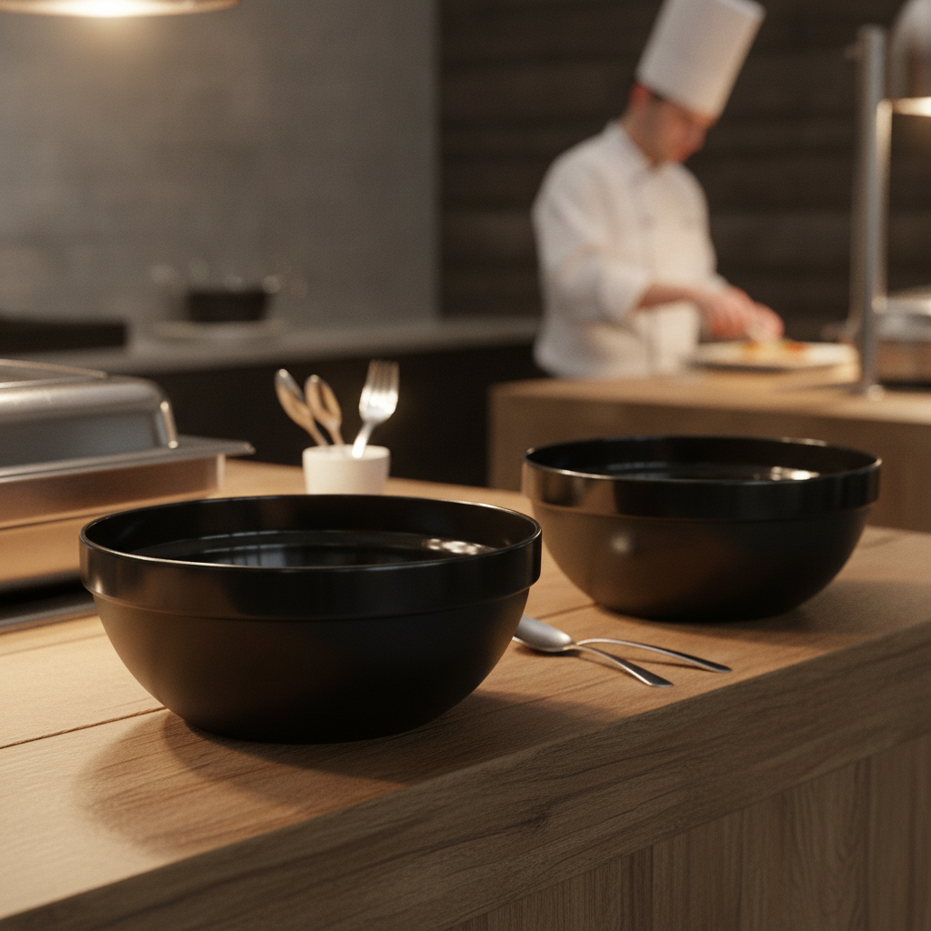 Recycled PET Black Bowl 500ml for Buffet & Table Settings