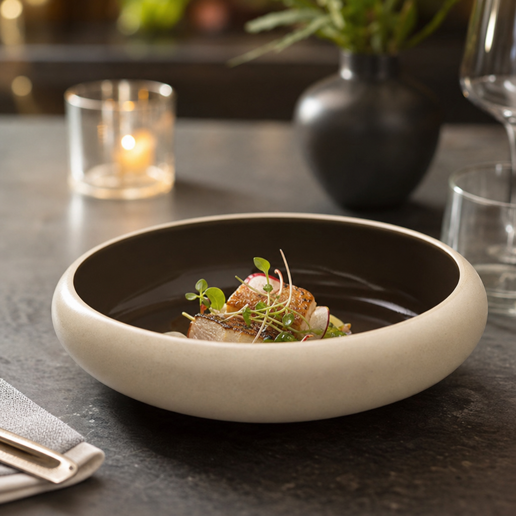 Deep Coupe Plates Glossy Glaze Stoneware for Dining (Pack of 6)