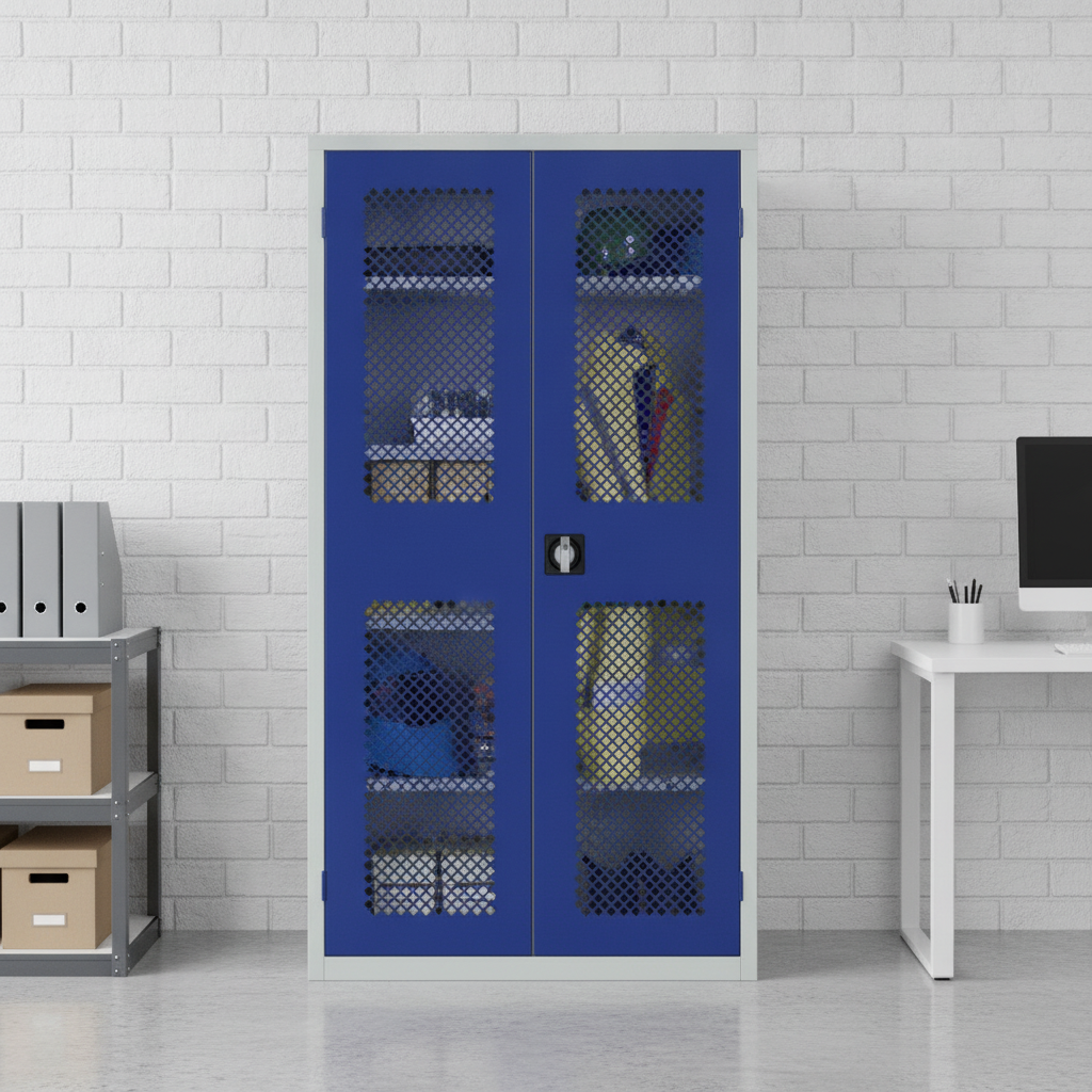 Powder Coated Steel Mesh-Fronted Cupboard 1830mm for Offices & Stock Rooms