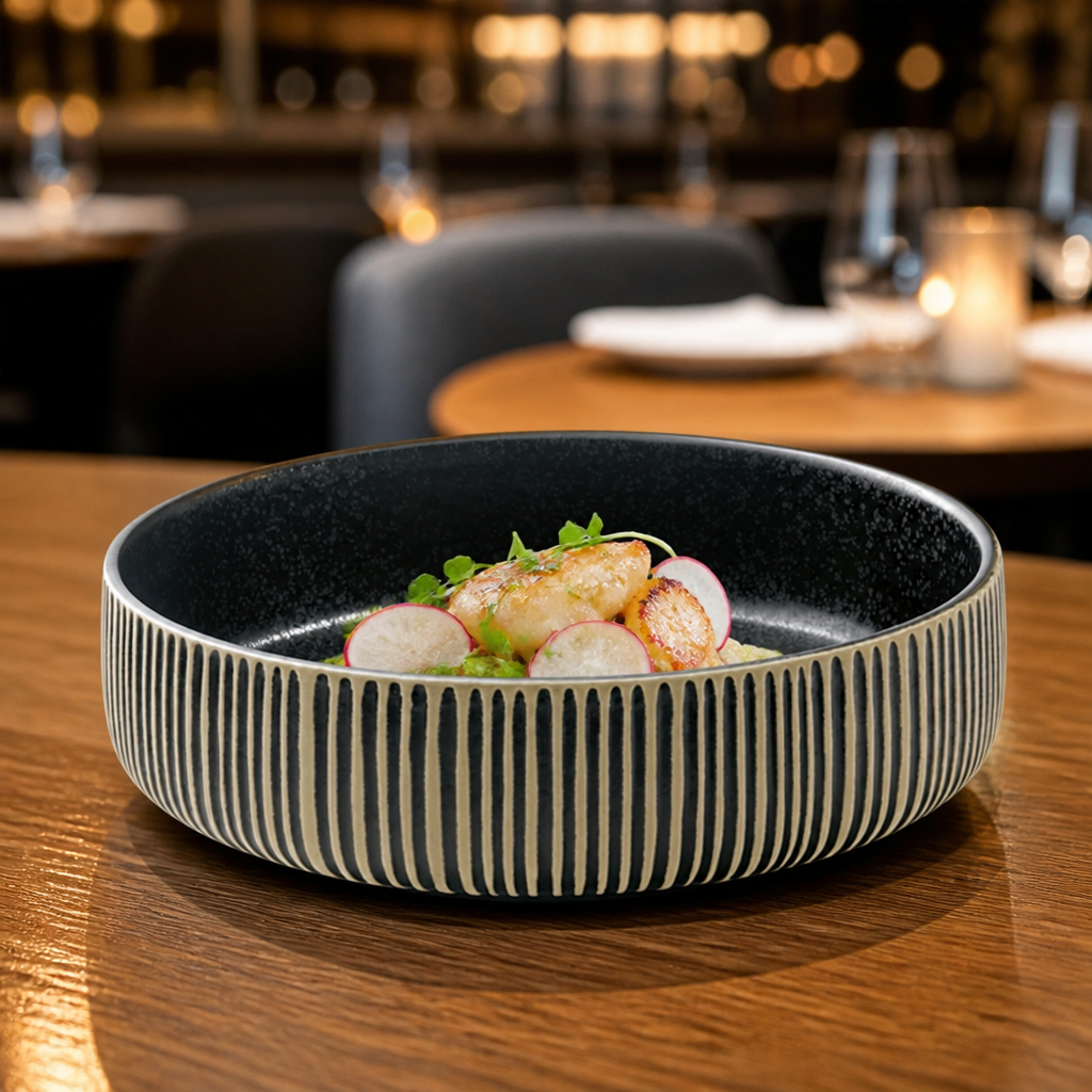Nara Black & White Stoneware Bowls 160mm for Modern Dining Spaces
