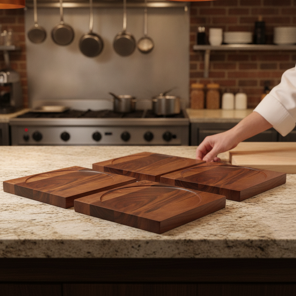 Wood Natural Hardwood Square Presentation Boards 300mm for Catering (Pack of 4)