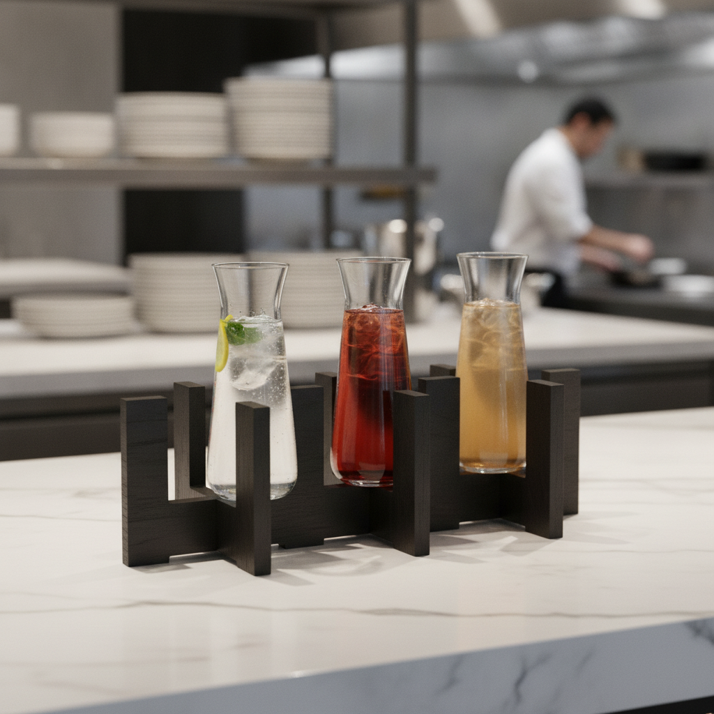 Oak Wooden Pedestal 410mm for 3 Glass Carafes in Black